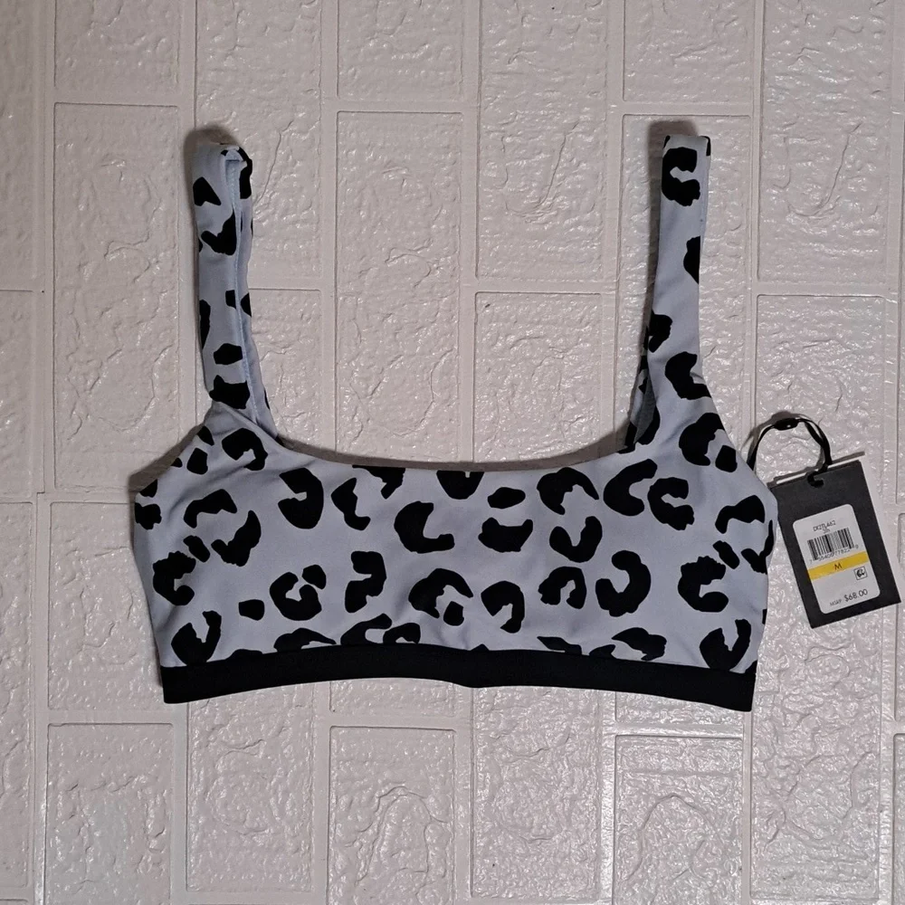 DKNY Blue Leopard Print Bikini Swim Top